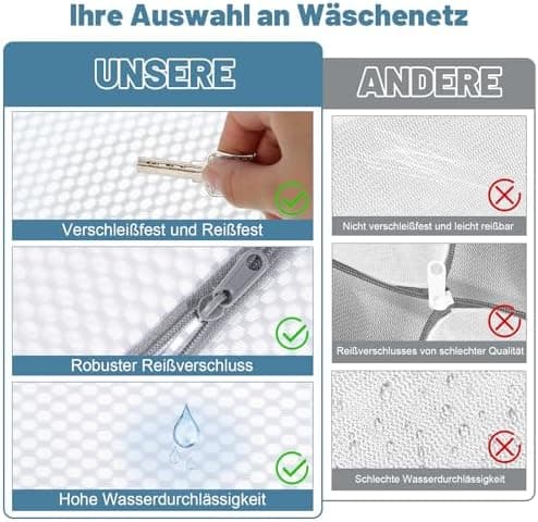 3 Stück Wäschesäcke mit Wabenstruktur für Feinwäsche und BH im Format 50 x 60 cm Waschmaschine-Wäschenetz mit Reißversch
