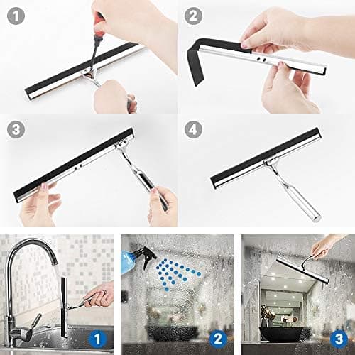 Ecoe Silikon Duschabzieher Schwarz, Abzieher Dusche mit Edelstahlhalterung, für Glas, Spiegel und Fenster, 21cm Breit, H