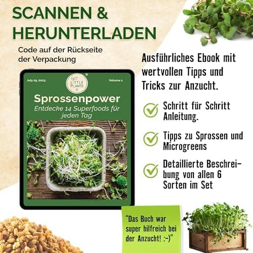 Sprossenglas Set (2er Set) + Bio Sprossen Samen (6 x Teil) inkl. Keimglas (Anthrazit) EU Organic