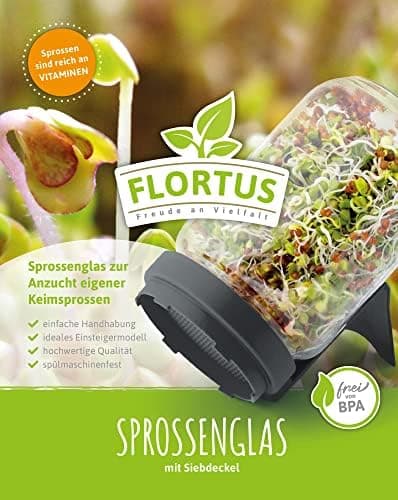 Sprossenglas Set FLORTUS 720ml frische Keimsprossen Anzucht - Sprossen Anzuchtset mit Siebdeckel & Ständer für leckere M