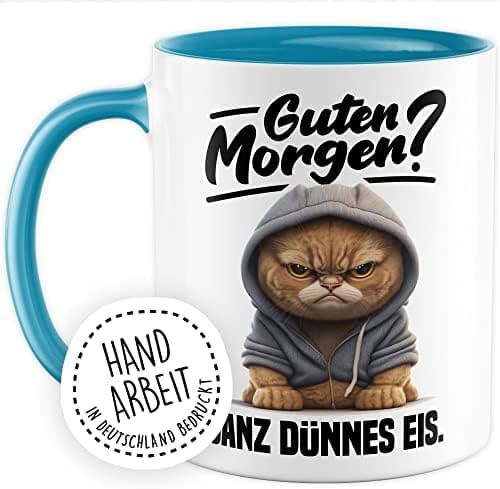 Lustige Katzen-Tasse Morgenmuffel Humor Geschenk für Verschlafene Kaffeebecher (Weiß & Schwarz)  
Geschmackvolle Witze K