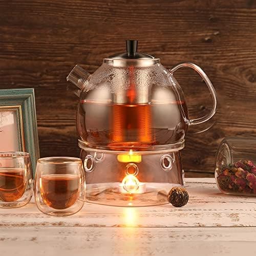 Ecooe 1,5L Teekanne Glas mit Stövchen und Teewärmer Edelstahl für Relaxen im Zuhause und beim Tee genießen