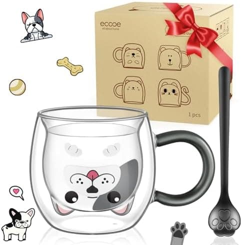 Ecoeod Hund Tasse Doppeltgewandige Gläser für Frauen und Männer 280ml Geburtstag Geschenke Valentinstag
