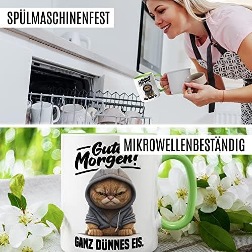 Lustige Katzen-Tasse Morgenmuffel Humor Geschenk für Verschlafene Kaffeebecher (Weiß & Schwarz)  
Geschmackvolle Witze K