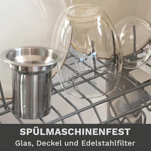 Creano Teeglas all in one 400ml - Große Teetasse mit Edelstahlsieb und Glasdeckel für echten Geschmack (1x 400ml)  
Crea