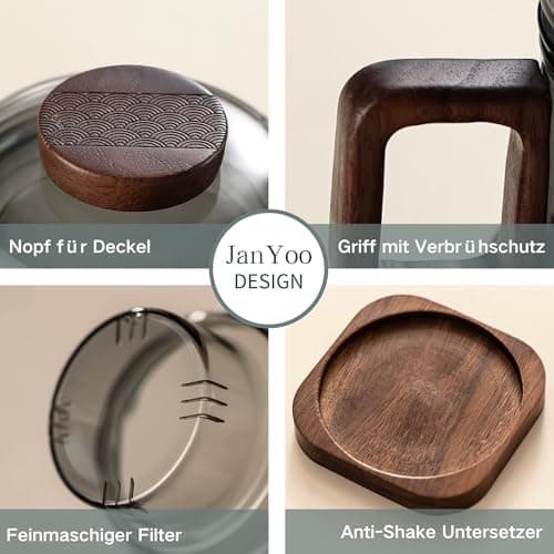 JanYoo Glas Teetasse mit Deckel und Sieb | Ideal für den Hausfrau | Für den Zuhause genossenen Tee | Transparent, 200ml,