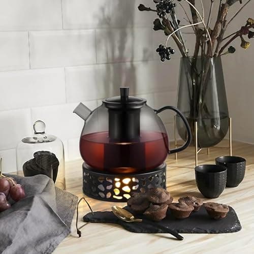 Ecooe 1,5L Teekanne Glas mit Stövchen und Teewärmer Edelstahl für Relaxen im Zuhause und beim Tee genießen