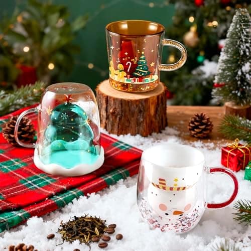 Ecooe Weihnachtstasse Doppelwandige Kaffeegläser 240ml Geschenke für Frauen & Männer