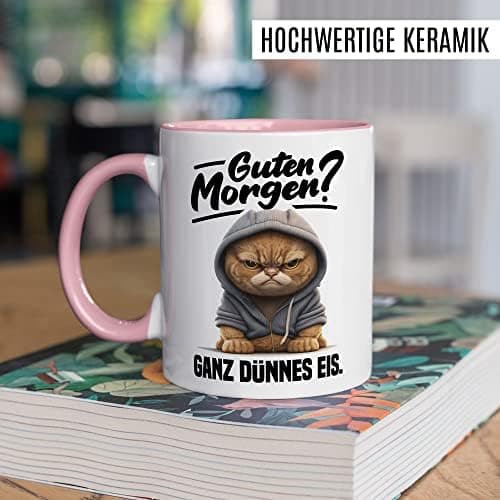 Lustige Katzen-Tasse Morgenmuffel Humor Geschenk für Verschlafene Kaffeebecher (Weiß & Schwarz)  
Geschmackvolle Witze K