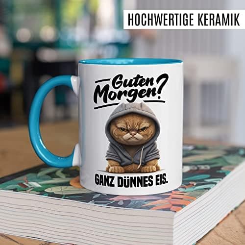 Lustige Katzen-Tasse Morgenmuffel Humor Geschenk für Verschlafene Kaffeebecher (Weiß & Schwarz)  
Geschmackvolle Witze K