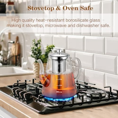 Zpose 1200ml Hitzebeständige Teekanne mit Edelstahl Filter und Sieb für cada Tee