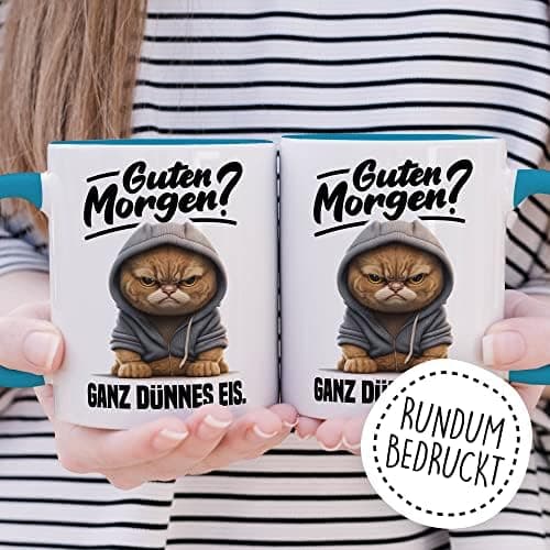 Lustige Katzen-Tasse Morgenmuffel Humor Geschenk für Verschlafene Kaffeebecher (Weiß & Schwarz)  
Geschmackvolle Witze K