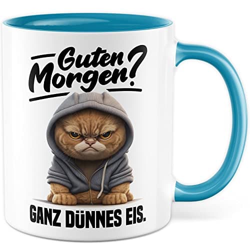 Lustige Katzen-Tasse Morgenmuffel Humor Geschenk für Verschlafene Kaffeebecher (Weiß & Schwarz)  
Geschmackvolle Witze K