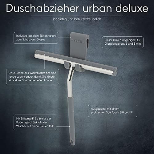 Sealskin Urban Duschabzieher, Glaswischer für Duschkabinen und Fenster - Edelstahlgriff inkl. flexibler Halterung und S