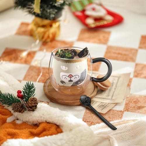 Ecoeod Hund Tasse Doppeltgewandige Gläser für Frauen und Männer 280ml Geburtstag Geschenke Valentinstag