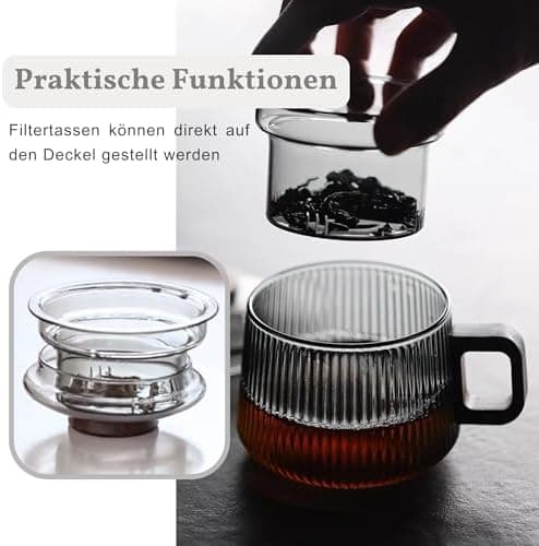 JanYoo Glas Teetasse mit Deckel und Sieb | Ideal für den Hausfrau | Für den Zuhause genossenen Tee | Transparent, 200ml,