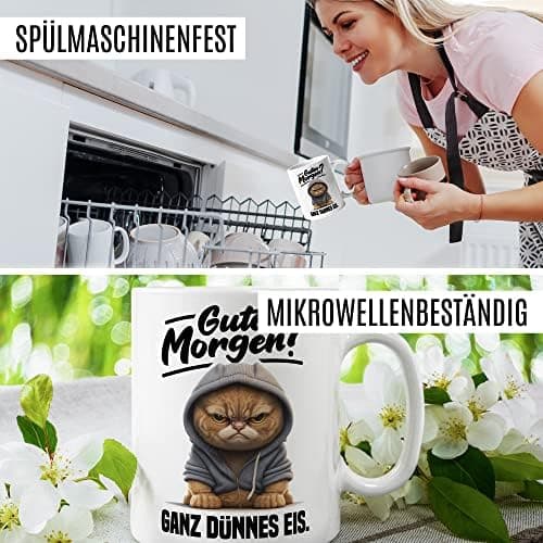 Lustige Katzen-Tasse Morgenmuffel Humor Geschenk für Verschlafene Kaffeebecher (Weiß & Schwarz)  
Geschmackvolle Witze K