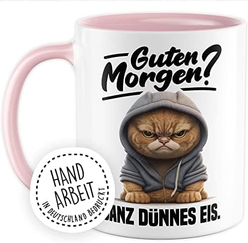 Lustige Katzen-Tasse Morgenmuffel Humor Geschenk für Verschlafene Kaffeebecher (Weiß & Schwarz)  
Geschmackvolle Witze K