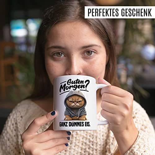 Lustige Katzen-Tasse Morgenmuffel Humor Geschenk für Verschlafene Kaffeebecher (Weiß & Schwarz)  
Geschmackvolle Witze K