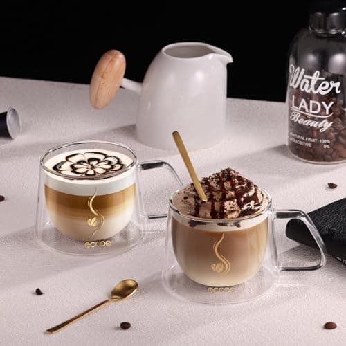 Ecoe Doppelwandige Kaffeegläser 350ml für Cappuccino und Tee, Borosilikatglas, Eis und Milch zu Hause und im Büro