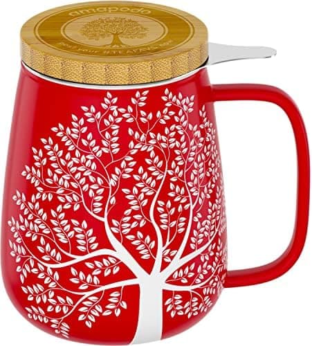 Amapodo XXL Teetasse - Plastikfreie 600ml Porzellantasse mit Deckel und Sieb - Weiß - Perfekt für Tee-Liebhaber - Großes