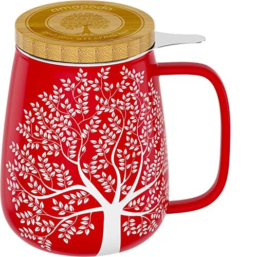 Amapodo XXL Teetasse - Plastikfreie 600ml Porzellantasse mit Deckel und Sieb - Weiß - Perfekt für Tee-Liebhaber - Großes