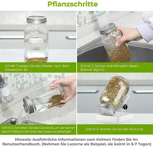 Ecooe Sprossen Keimglas 1er Set Schwarz Wasserspeicherung und Filtrierung für Sprossenkeimung Edelstahl 304 Filtergitter