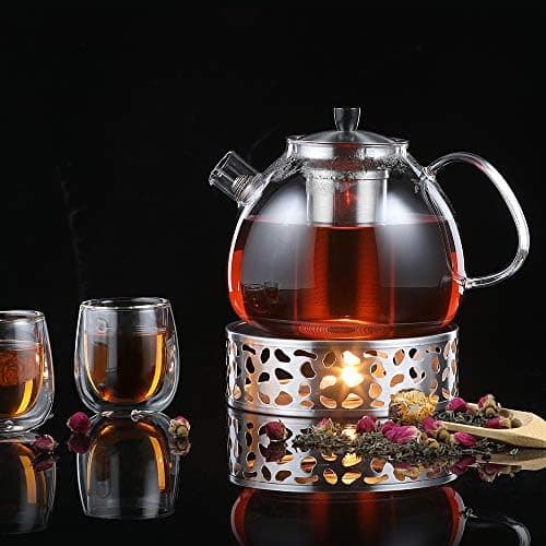 Ecooe 1,5L Teekanne Glas mit Stövchen und Teewärmer Edelstahl für Relaxen im Zuhause und beim Tee genießen