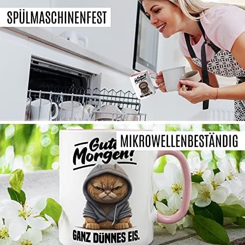 Lustige Katzen-Tasse Morgenmuffel Humor Geschenk für Verschlafene Kaffeebecher (Weiß & Schwarz)  
Geschmackvolle Witze K
