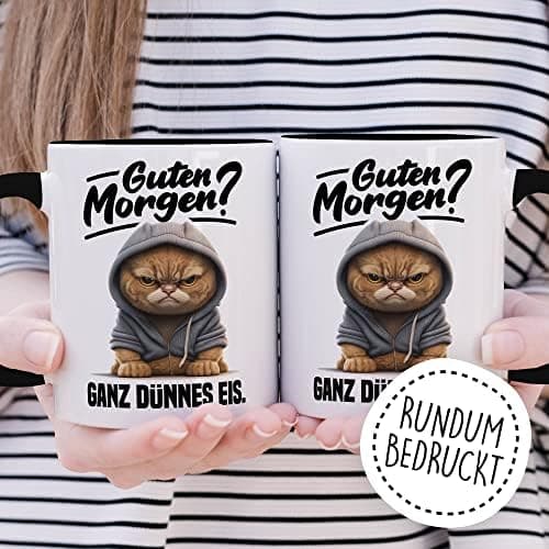 Lustige Katzen-Tasse Morgenmuffel Humor Geschenk für Verschlafene Kaffeebecher (Weiß & Schwarz)  
Geschmackvolle Witze K