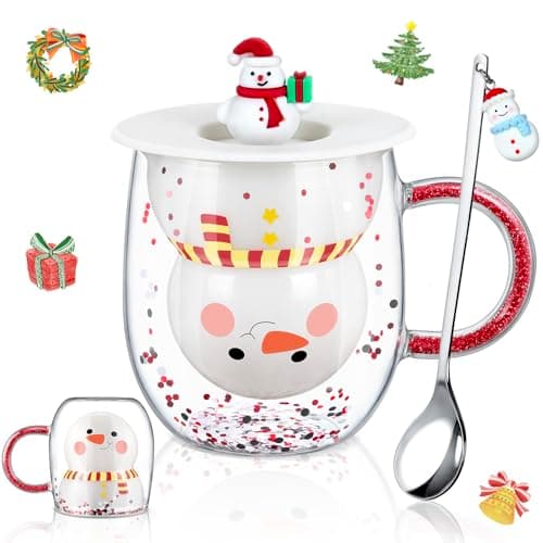 Ecooe Weihnachtstasse Doppelwandige Kaffeegläser 240ml Geschenke für Frauen & Männer