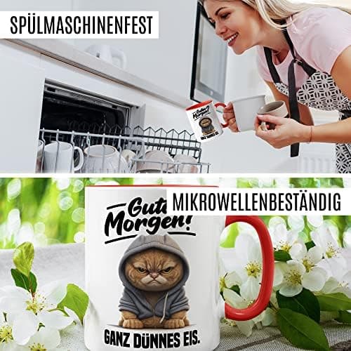 Lustige Katzen-Tasse Morgenmuffel Humor Geschenk für Verschlafene Kaffeebecher (Weiß & Schwarz)  
Geschmackvolle Witze K