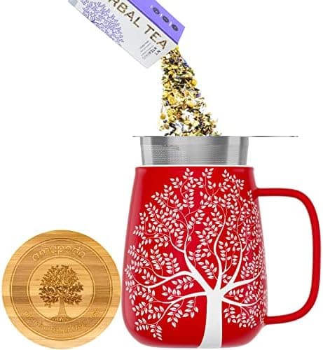 Amapodo XXL Teetasse - Plastikfreie 600ml Porzellantasse mit Deckel und Sieb - Weiß - Perfekt für Tee-Liebhaber - Großes