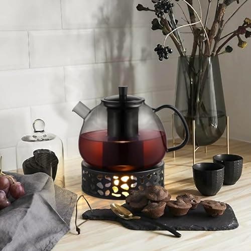 Ecooe Original 1500ml Bronzeschiefer Glass Tea Kettle Borosilicate Glass Tea Infuser with Removable 18/8 Stainless Steel
