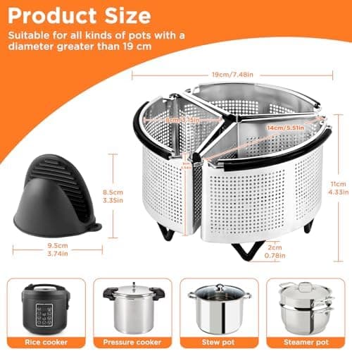 Ecooe Nudelsieb Edelstahl 19cm Kochen von Nudeln, Gemüse und Eiern mit Silikonhandschuhen und Grifftopf