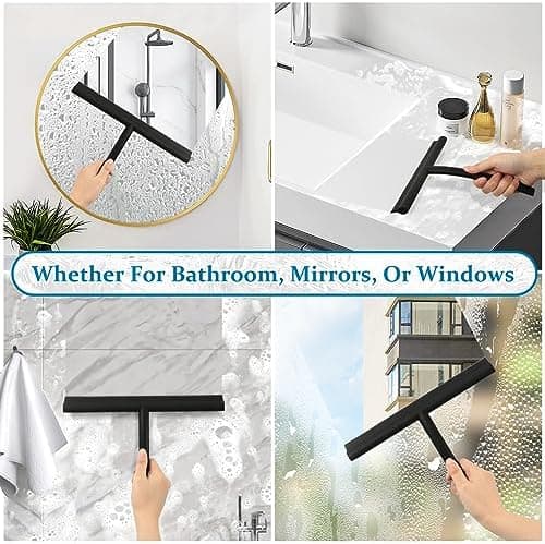 MOSUO Duschabzieher Schwarz - Dusche, Fensterreinigung, Edelstahl-Kern, Silikon, Badezimmer