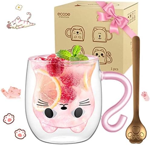 Ecoeod Hund Tasse Doppeltgewandige Gläser für Frauen und Männer 280ml Geburtstag Geschenke Valentinstag