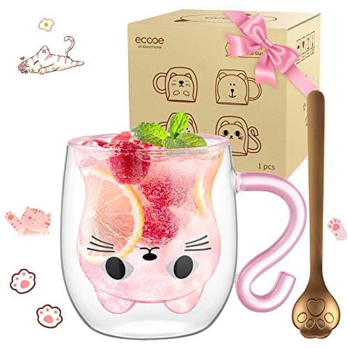 Ecoeod Hund Tasse Doppeltgewandige Gläser für Frauen und Männer 280ml Geburtstag Geschenke Valentinstag