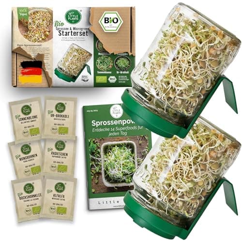 Sprossenglas Set (2er Set) + Bio Sprossen Samen (6 x Teil) inkl. Keimglas (Anthrazit) EU Organic