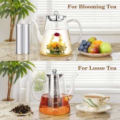 Zpose 1200ml Hitzebeständige Teekanne mit Edelstahl Filter und Sieb für cada Tee