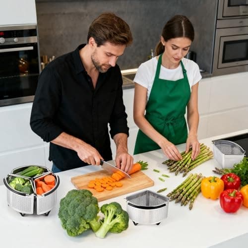 Ecooe Nudelsieb Edelstahl 19cm Kochen von Nudeln, Gemüse und Eiern mit Silikonhandschuhen und Grifftopf