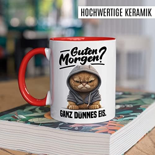 Lustige Katzen-Tasse Morgenmuffel Humor Geschenk für Verschlafene Kaffeebecher (Weiß & Schwarz)  
Geschmackvolle Witze K