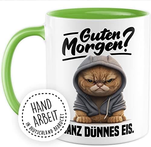 Lustige Katzen-Tasse Morgenmuffel Humor Geschenk für Verschlafene Kaffeebecher (Weiß & Schwarz)  
Geschmackvolle Witze K