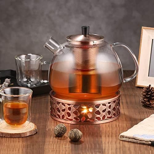 Ecooe 1,5L Teekanne Glas mit Stövchen und Teewärmer Edelstahl für Relaxen im Zuhause und beim Tee genießen