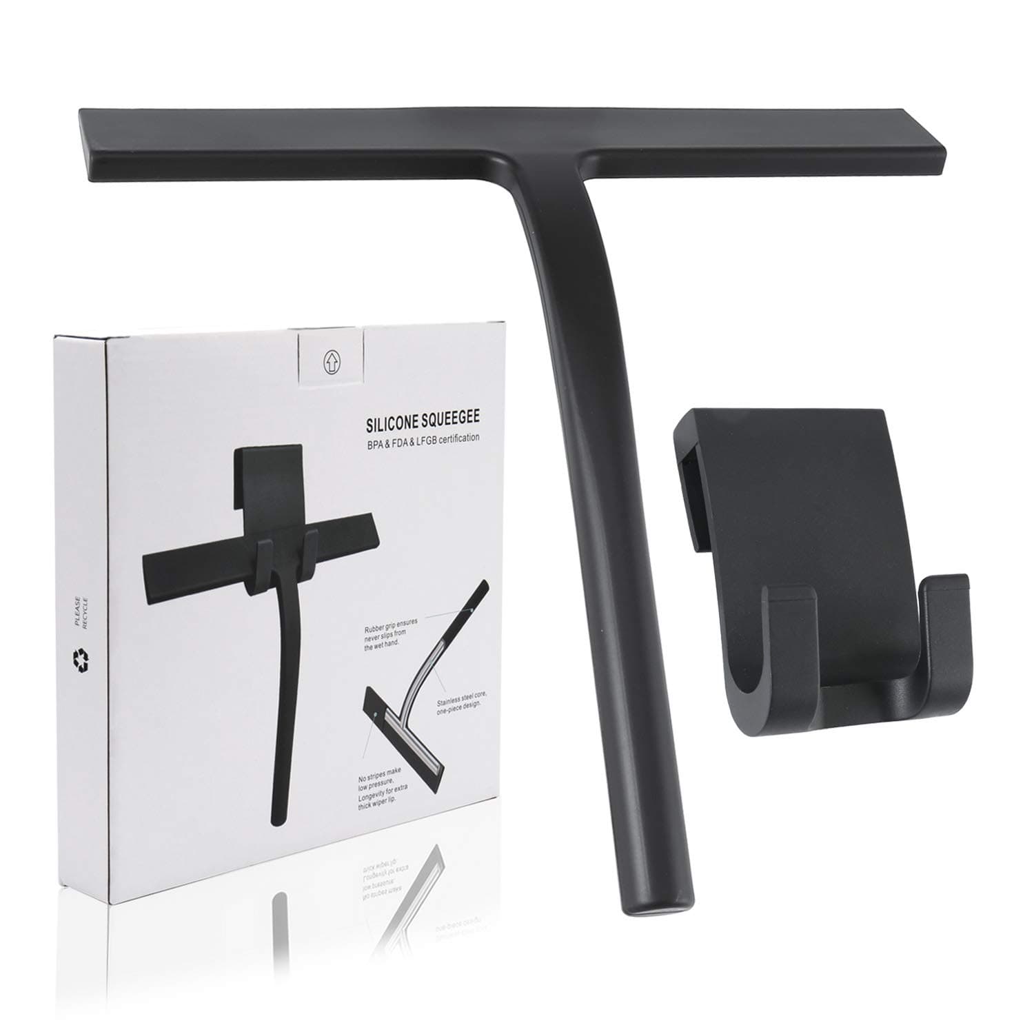 Silikon Duschabzieher mit Edelstahl-Kern für Badezimmer (Black, Small)  
Edelstahl-Kern Silikon Duschabzieher für Spiege