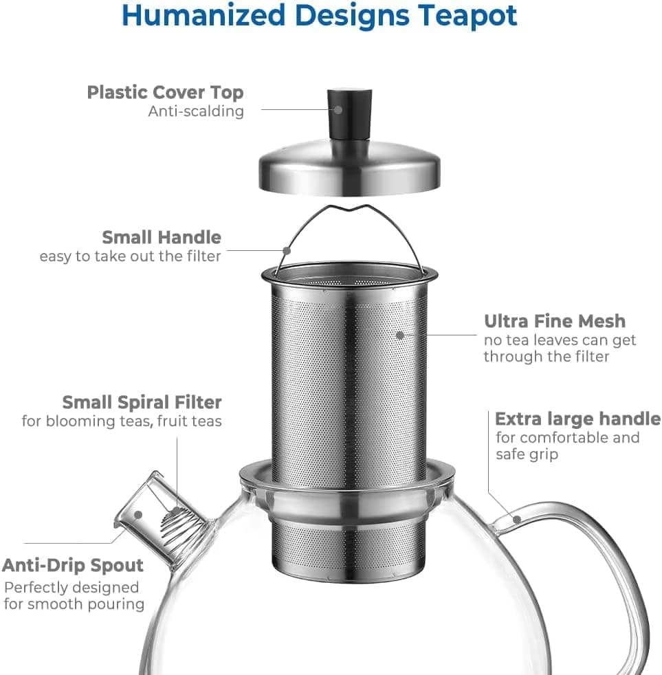 Ecooe Original 1500ml Bronzeschiefer Glass Tea Kettle Borosilicate Glass Tea Infuser with Removable 18/8 Stainless Steel