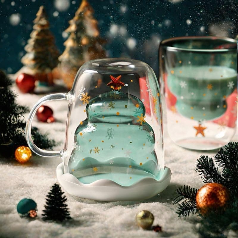 Ecooe Weihnachtstasse Doppelwandige Kaffeegläser 240ml Geschenke für Frauen & Männer