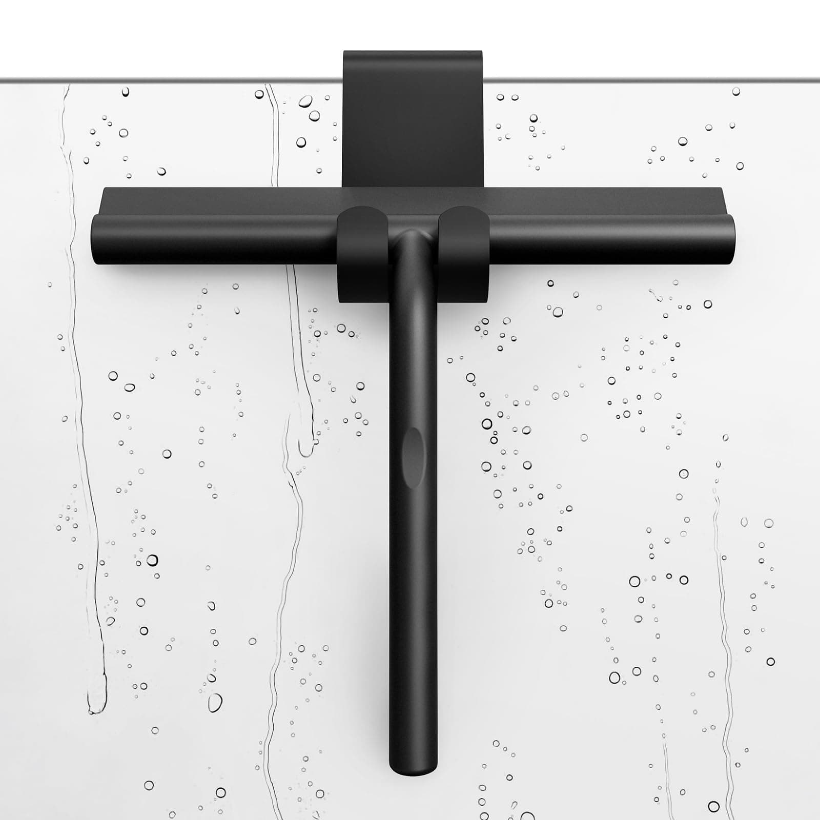 Ecoe Silikon Duschabzieher Schwarz, Abzieher Dusche mit Edelstahlhalterung, für Glas, Spiegel und Fenster, 21cm Breit, H