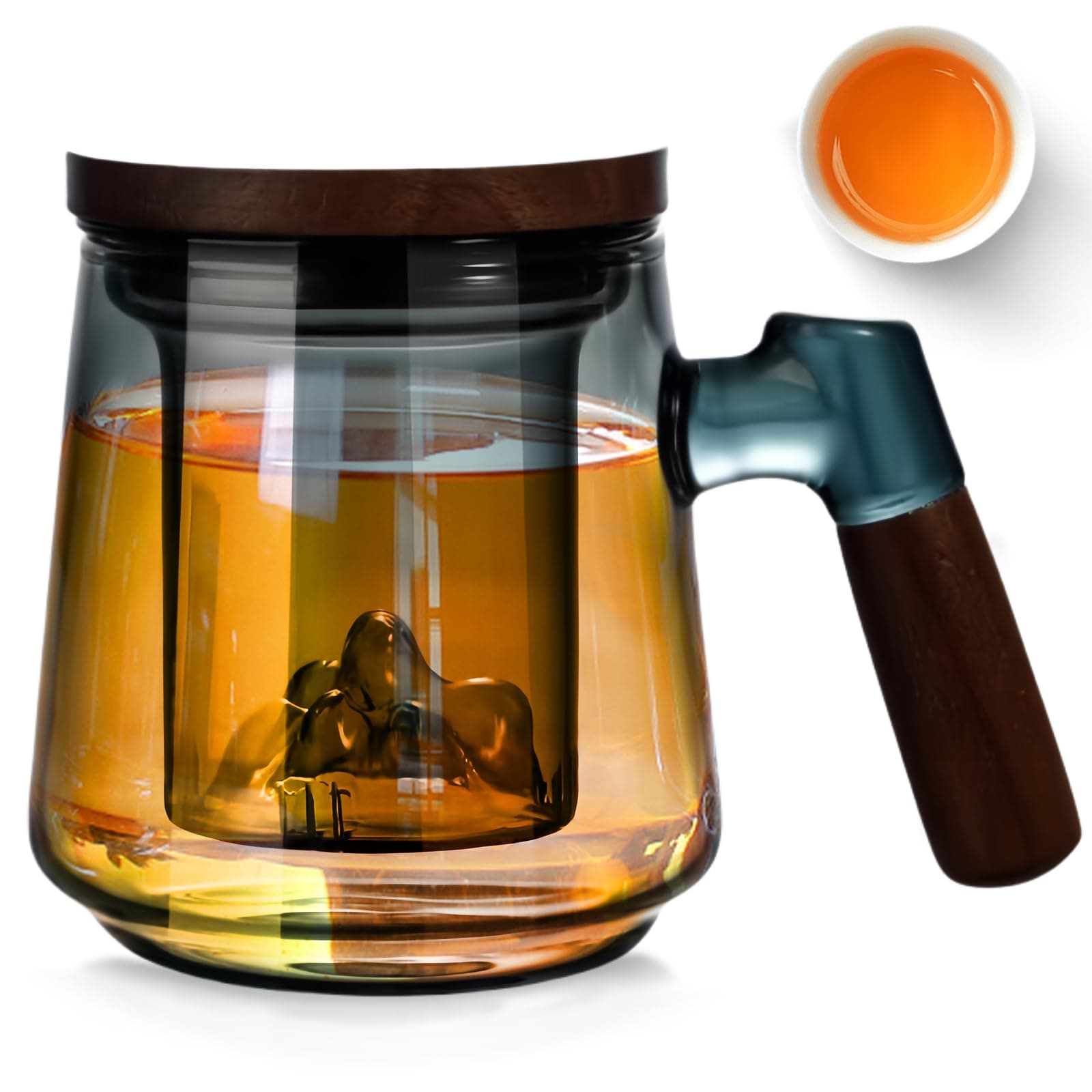 Teetasse mit Deckel und Sieb, 500ml Hitzebeständiges Borosilikat Glas, Geschenk für Tee-Liebhaber(Rauchgrau)  
Teetasse