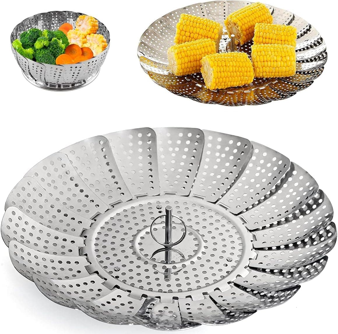 Edelstahl Dämpfgarer Einstellbar, 15cm-30cm, Spülmaschinengeeignet, für Gemüse und Fisch Meeresfrüchte Kochtöpfe Dünstei